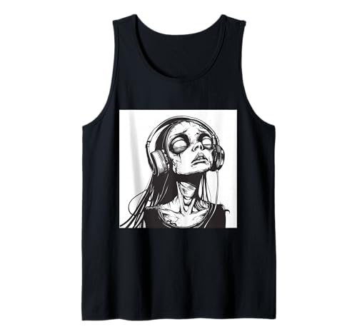 Goth Girl Zombie Emo Gothic Mädchen mit Kopfhörern Tank Top von Halloween cute theme