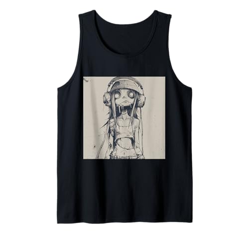 Goth Girl Zombie Emo Gothic Mädchen mit Kopfhörern Tank Top von Halloween cute theme