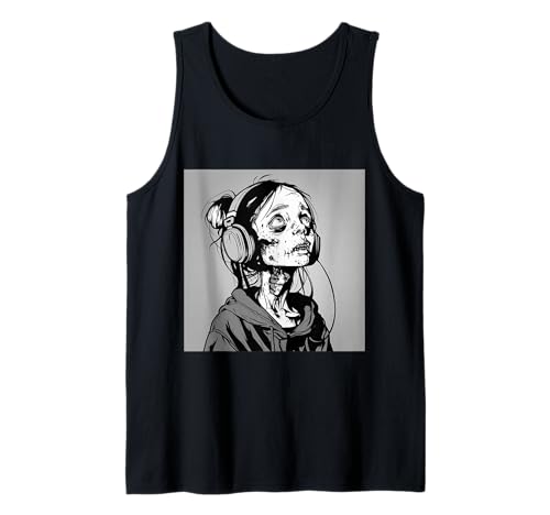 Goth Girl Zombie Emo Gothic Mädchen mit Kopfhörern Tank Top von Halloween cute theme