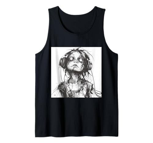 Goth Girl Zombie Emo Gothic Mädchen mit Kopfhörern Tank Top von Halloween cute theme