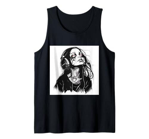 Goth Girl Zombie Emo Gothic Mädchen mit Kopfhörern Tank Top von Halloween cute theme
