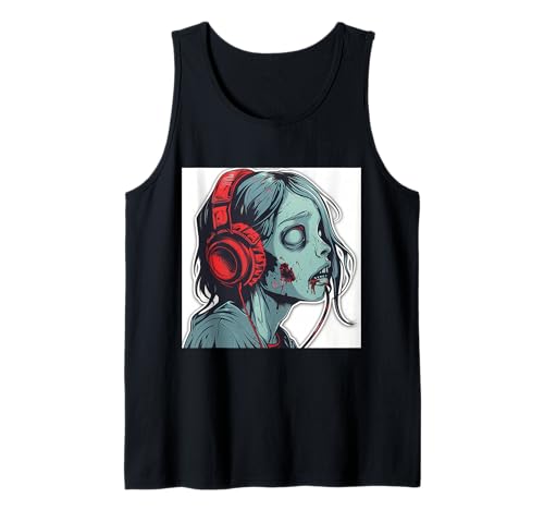 Goth Girl Zombie Emo Gothic Mädchen mit Kopfhörern Tank Top von Halloween cute theme