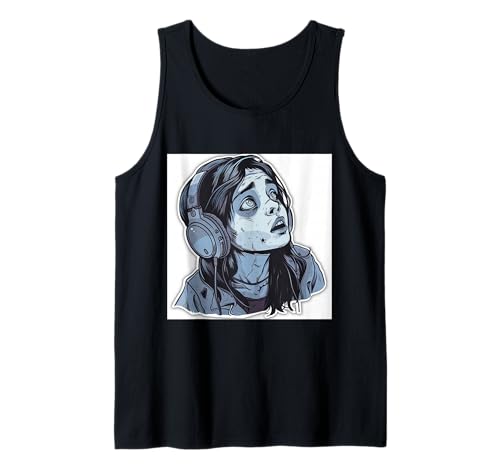 Goth Girl Zombie Emo Gothic Mädchen mit Kopfhörern Tank Top von Halloween cute theme