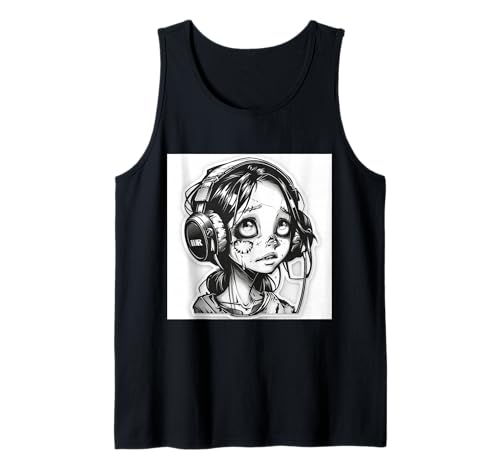 Goth Girl Zombie Emo Gothic Mädchen mit Kopfhörern Tank Top von Halloween cute theme