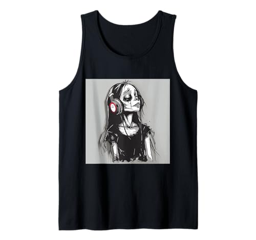 Goth Girl Zombie Emo Gothic Mädchen mit Kopfhörern Tank Top von Halloween cute theme