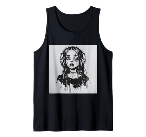 Goth Girl Zombie Emo Gothic Mädchen mit Kopfhörern Tank Top von Halloween cute theme