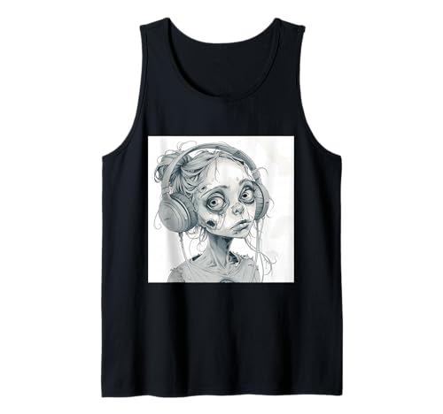 Goth Girl Zombie Emo Gothic Mädchen mit Kopfhörern Tank Top von Halloween cute theme