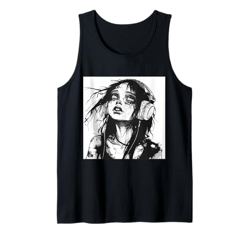 Goth Girl Zombie Emo Gothic Mädchen mit Kopfhörern Tank Top von Halloween cute theme