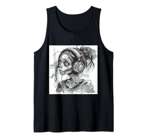 Goth Girl Zombie Emo Gothic Mädchen mit Kopfhörern Tank Top von Halloween cute theme