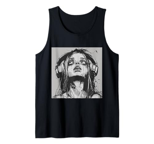 Goth Girl Zombie Emo Gothic Mädchen mit Kopfhörern Tank Top von Halloween cute theme