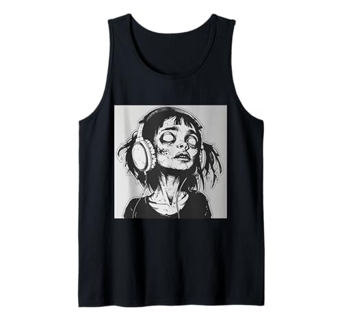 Goth Girl Zombie Emo Gothic Mädchen mit Kopfhörern Tank Top von Halloween cute theme