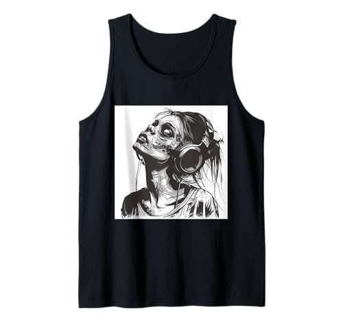 Goth Girl Zombie Emo Gothic Mädchen mit Kopfhörern Tank Top von Halloween cute theme