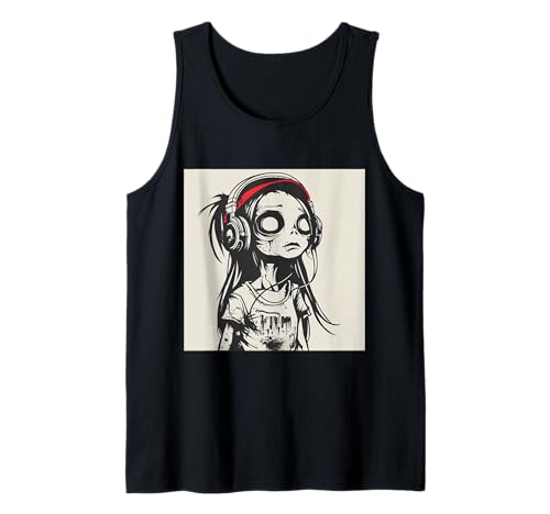 Goth Girl Zombie Emo Gothic Mädchen mit Kopfhörern Tank Top von Halloween cute theme