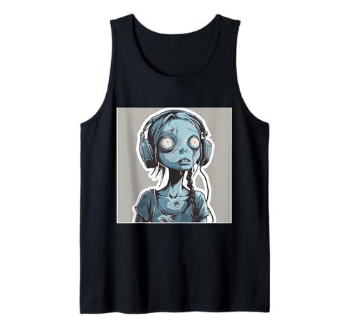 Goth Girl Zombie Emo Gothic Mädchen mit Kopfhörern Tank Top von Halloween cute theme