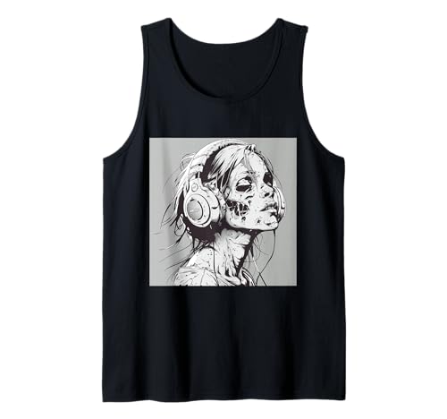 Goth Girl Zombie Emo Gothic Mädchen mit Kopfhörern Tank Top von Halloween cute theme