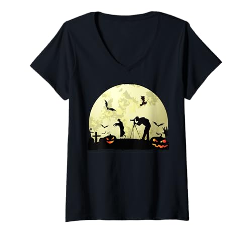 Damen Fotograf Halloween T-Shirt mit V-Ausschnitt Damen Fotograf Halloween T-Shirt mit V-Ausschnitt von Halloween für Fotografen