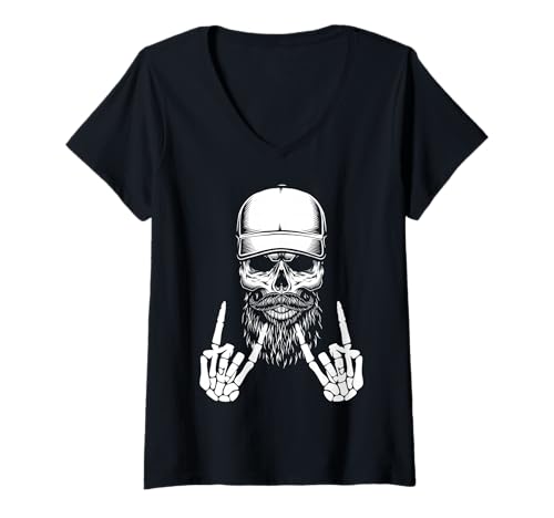 Damen Coole Halloween Punk Rock Skelett Cap Skater Rocker Skell T-Shirt mit V-Ausschnitt Damen Coole Halloween Punk Rock Skelett Cap Skater Rocker Skell T-Shirt mit V-Ausschnitt von Halloween ideas For Women Men Kids Boys Girls