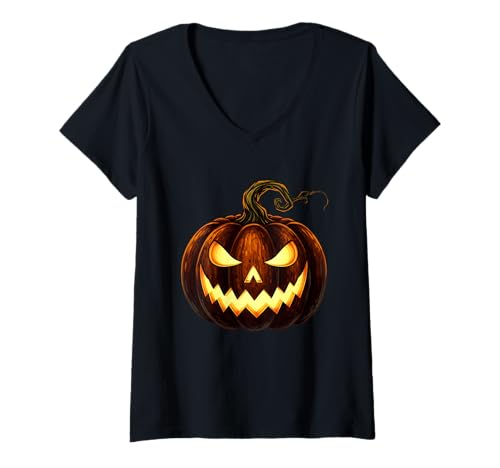 Damen Gruselige Jack O Laterne Horror T-Shirt mit V-Ausschnitt Damen Gruselige Jack O Laterne Horror T-Shirt mit V-Ausschnitt von Halloween jack o lantern scary pumpkin fall