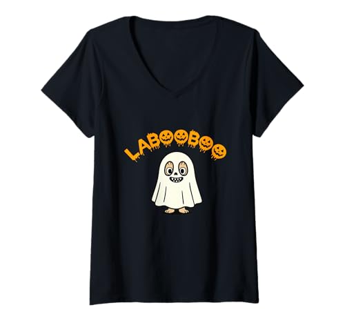 Damen Halloween Laboo Boo Cute Ghost Kids T-Shirt mit V-Ausschnitt Damen Halloween Laboo Boo Cute Ghost Kids T-Shirt mit V-Ausschnitt von Halloween kids easy costume