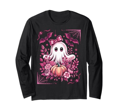 Cute Pink Ghost with Bow Kawaii Halloween Pumpkin Bat Girls Langarmshirt Cute Pink Ghost with Bow Kawaii Halloween Pumpkin Bat Girls Langarmshirt von Halloween pink Coquette Bow Cute Ghost