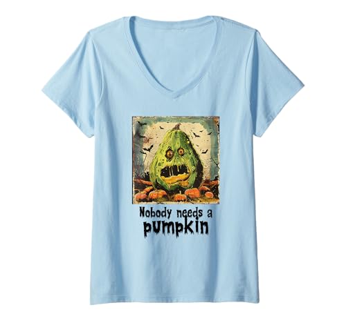 Damen Creepy Avocado in Pumpkin, Halloween, Avocado T-Shirt mit V-Ausschnitt Damen Creepy Avocado in Pumpkin, Halloween, Avocado T-Shirt mit V-Ausschnitt von Halloween pumpkins and avocado