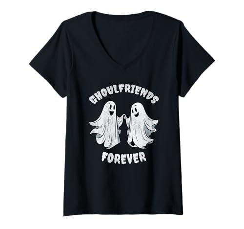 Damen Ghoulfriends Forever Lustiger Halloween-Freundschaftsgeist T-Shirt mit V-Ausschnitt Damen Ghoulfriends Forever Lustiger Halloween-Freundschaftsgeist T-Shirt mit V-Ausschnitt von Halloween scary outfits