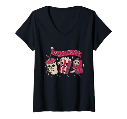 Damen Let's Watch Horrorfilme Lustiges Halloween-Kostüm T-Shirt mit V-Ausschnitt Damen Let's Watch Horrorfilme Lustiges Halloween-Kostüm T-Shirt mit V-Ausschnitt von Halloween shirt