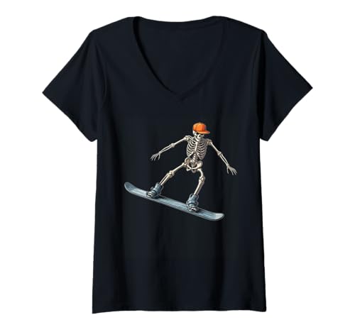 Damen Skelett Eislaufen Halloween Lustiges Gruselskelett EIS T-Shirt mit V-Ausschnitt Damen Skelett Eislaufen Halloween Lustiges Gruselskelett EIS T-Shirt mit V-Ausschnitt von Halloween skeleton sports tee