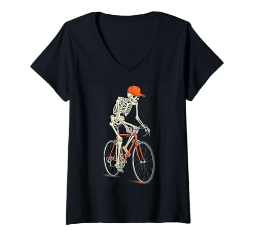 Damen Skelett Fahrradtour Halloween Lustig Gruseliges Skelett Radfahren T-Shirt mit V-Ausschnitt Damen Skelett Fahrradtour Halloween Lustig Gruseliges Skelett Radfahren T-Shirt mit V-Ausschnitt von Halloween skeleton sports tee