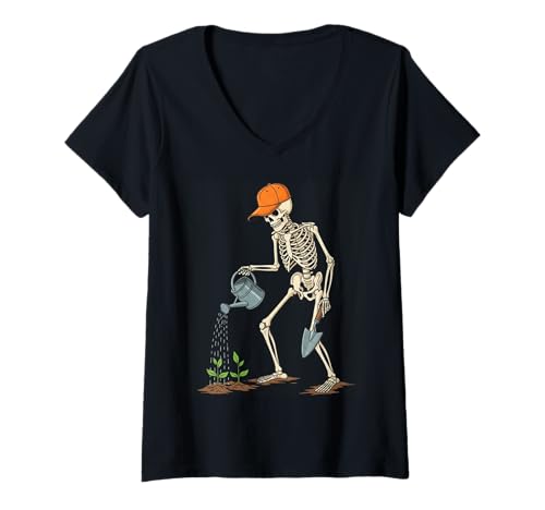 Damen Skelett Garten Halloween Lustig Gruselige Skelett Gartenarbeit T-Shirt mit V-Ausschnitt Damen Skelett Garten Halloween Lustig Gruselige Skelett Gartenarbeit T-Shirt mit V-Ausschnitt von Halloween skeleton sports tee