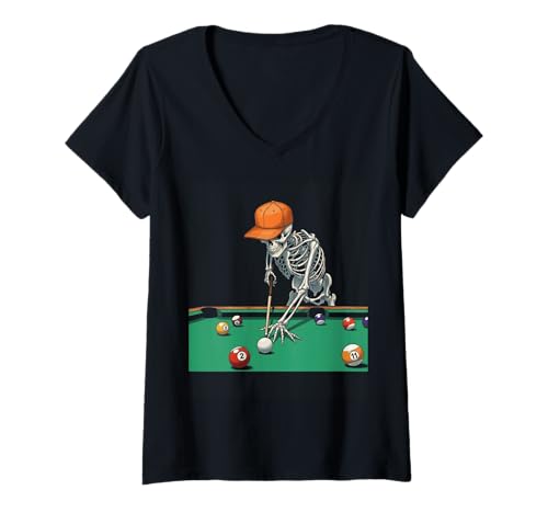 Damen Skelett Pool Halloween Lustig Gruseliges Skelett Spielpool T-Shirt mit V-Ausschnitt Damen Skelett Pool Halloween Lustig Gruseliges Skelett Spielpool T-Shirt mit V-Ausschnitt von Halloween skeleton sports tee