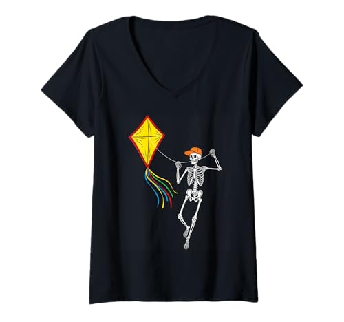 Damen Skelettdrachen Fliegender Halloween lustiger gruseliger Skelettdrachen T-Shirt mit V-Ausschnitt Damen Skelettdrachen Fliegender Halloween lustiger gruseliger Skelettdrachen T-Shirt mit V-Ausschnitt von Halloween skeleton sports tee