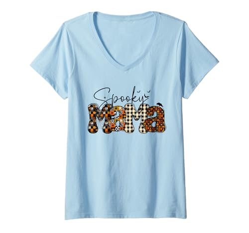 Damen Gruselige Mama Halloween Kokette Schleife Halloween Gruselige Mama T-Shirt mit V-Ausschnitt von Halloween spooky mama men women