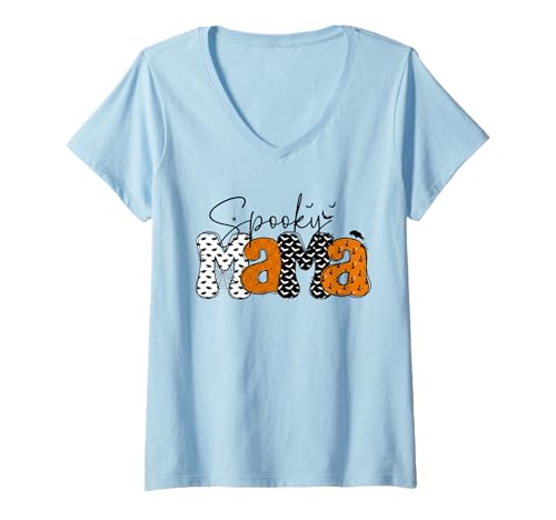 Damen Retro Mama Gruselige Halloween Kokette Schleife Halloween für Frauen T-Shirt mit V-Ausschnitt von Halloween spooky mama men women