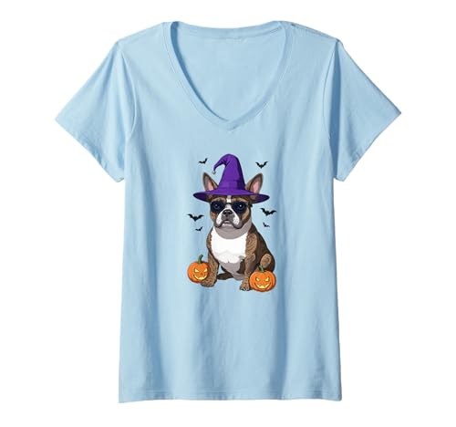 Damen Halloween Französische Bulldogge, Hund, T-Shirt mit V-Ausschnitt Damen Halloween Französische Bulldogge, Hund, T-Shirt mit V-Ausschnitt von Halloween themed Frenchies