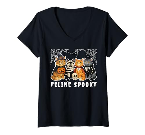Damen Katze, gruselig, niedliche Halloween-Katzen in Kostümen, für Damen und Mädchen T-Shirt mit V-Ausschnitt Damen Katze, gruselig, niedliche Halloween-Katzen in Kostümen, für Damen und Mädchen T-Shirt mit V-Ausschnitt von Halloween themed funny cats spooky paws tees