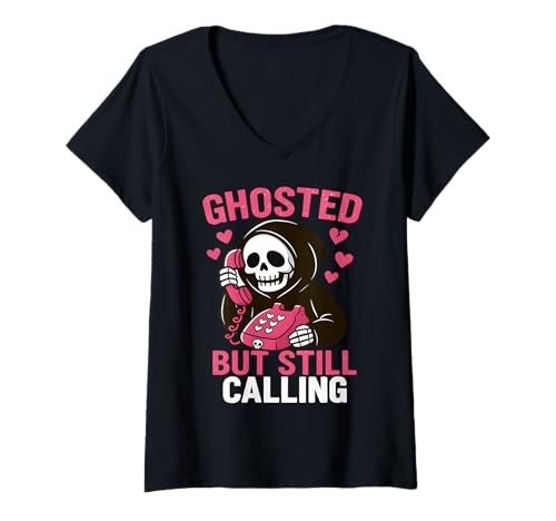 Damen Gespenstisch, Aber Immer noch Ghost - Lustige Valentinstagsfeiern für Paare T-Shirt mit V-Ausschnitt von Halloween & Valentines Pink Ghost Couples Gifts