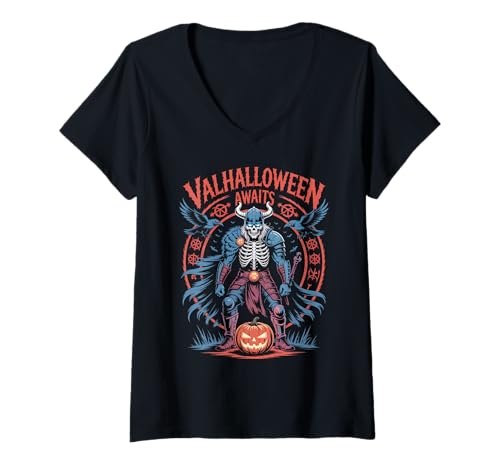 Damen Halloween Wikinger Krieger - Runen und Raben - Valhalla T-Shirt mit V-Ausschnitt Damen Halloween Wikinger Krieger - Runen und Raben - Valhalla T-Shirt mit V-Ausschnitt von Halloween & Viking Symbols