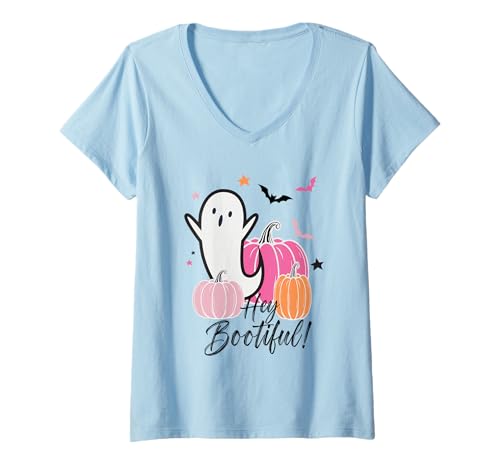 Damen Halloween Hey Bootiful T-Shirt mit V-Ausschnitt von Halloween