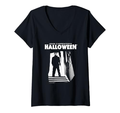Damen Halloween Michael Myers Ganz oben auf der Treppe T-Shirt mit V-Ausschnitt von Halloween