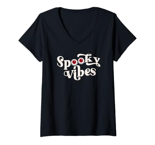 Damen Halloween Spooky Vibes T-Shirt mit V-Ausschnitt von Halloween