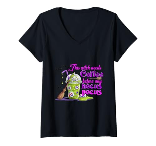 Damen Halloween Diese Hexe braucht ihren Kaffee, um Sich zu konzentrieren T-Shirt mit V-Ausschnitt Damen Halloween Diese Hexe braucht ihren Kaffee, um Sich zu konzentrieren T-Shirt mit V-Ausschnitt von HalloweenPhiz