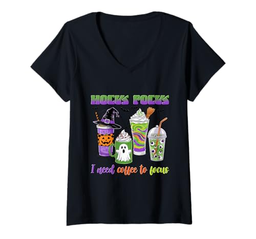 Damen Halloween Ich Brauche Kaffee, um Mich zu konzentrieren T-Shirt mit V-Ausschnitt Damen Halloween Ich Brauche Kaffee, um Mich zu konzentrieren T-Shirt mit V-Ausschnitt von HalloweenPhiz
