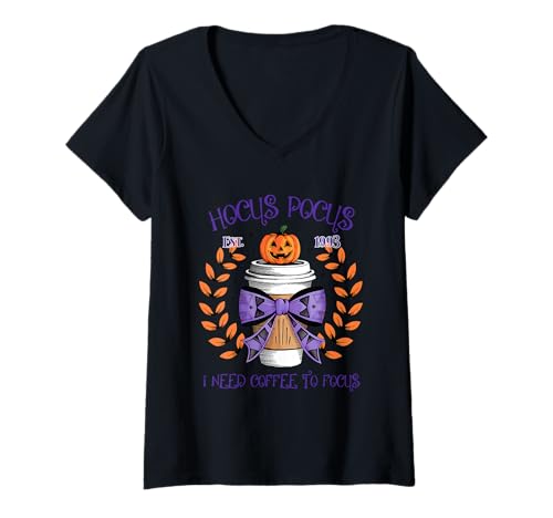 Damen Halloween Ich Brauche Kaffee, um Mich zu konzentrieren T-Shirt mit V-Ausschnitt Damen Halloween Ich Brauche Kaffee, um Mich zu konzentrieren T-Shirt mit V-Ausschnitt von HalloweenPhiz