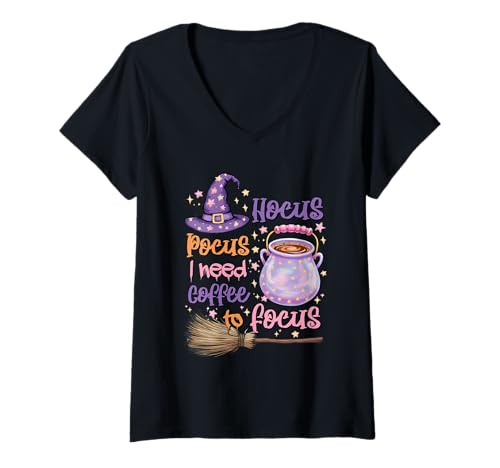 Damen Halloween Ich Brauche Kaffee, um Mich zu konzentrieren T-Shirt mit V-Ausschnitt Damen Halloween Ich Brauche Kaffee, um Mich zu konzentrieren T-Shirt mit V-Ausschnitt von HalloweenPhiz