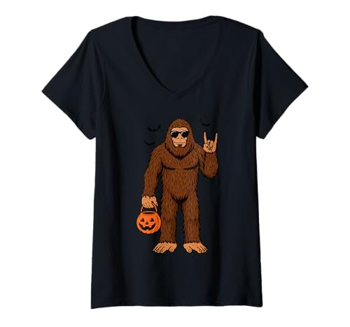 Damen Bigfoot Halloween Kostüm T-Shirt mit V-Ausschnitt Damen Bigfoot Halloween Kostüm T-Shirt mit V-Ausschnitt von Halloweenkostüm Sasquatch Gruselig Skelett