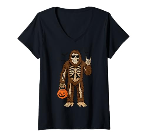 Damen Bigfoot Gruselig Skelett Halloween T-Shirt mit V-Ausschnitt Damen Bigfoot Gruselig Skelett Halloween T-Shirt mit V-Ausschnitt von Halloweenkostüm Sasquatch Skelett Gruselig