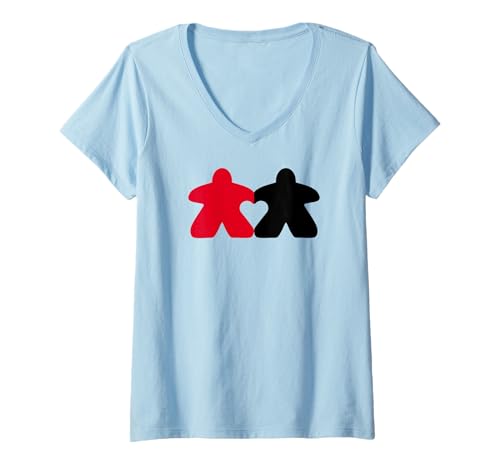 Damen Verliebte Meeples, rot und schwarz T-Shirt mit V-Ausschnitt Damen Verliebte Meeples, rot und schwarz T-Shirt mit V-Ausschnitt von Halo Designs