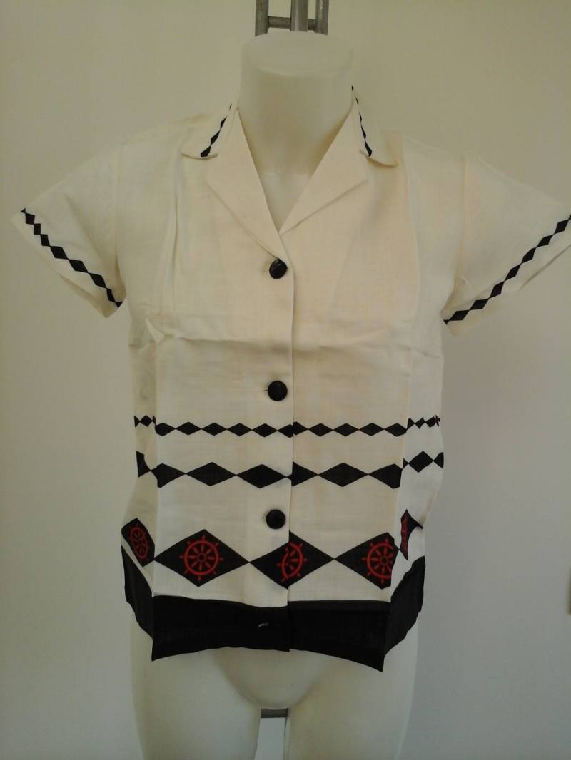 Seltene 50Er Vintage Bluse Neu Mint Leinen Terlenka Besondere Knöpfe Oberbekleidung Feiler Seltener Damenbekleidung Neuer Großhandel von HaloBlu