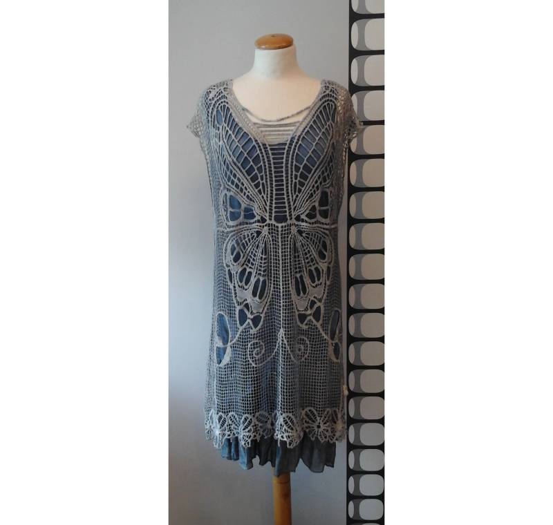 Vintage Prachtvolles Zweiteiliges Set Damen Kleidung Baumwolle Viskose Schmetterling Kleid Größe M, L, Xl, Xxl Coton Besonderer Anlass Mint von HaloBlu